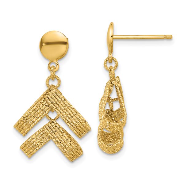 Leslie's 14K Polished and Textured Fancy Dangle Post Earrings