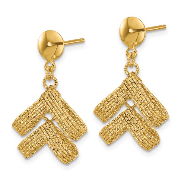 Leslie's 14K Polished and Textured Fancy Dangle Post Earrings - Image 2