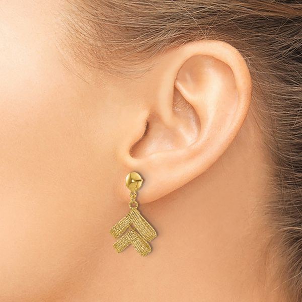 Leslie's 14K Polished and Textured Fancy Dangle Post Earrings - Image 3