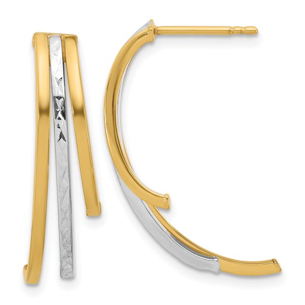 Leslie's 14K w/Rhodium Polished and D/C 3-Row Drop Post Earrings