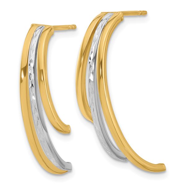 Leslie's 14K w/Rhodium Polished and D/C 3-Row Drop Post Earrings - Image 2