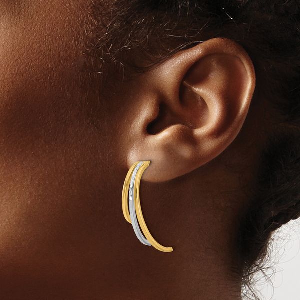 Leslie's 14K w/Rhodium Polished and D/C 3-Row Drop Post Earrings - Image 3