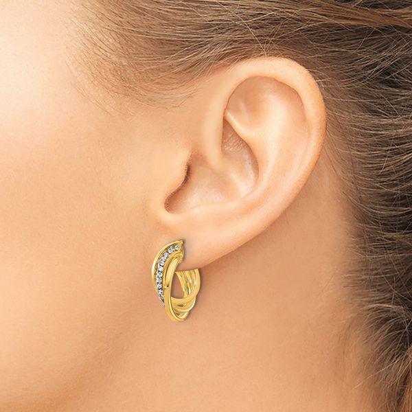 Leslie's 14K Polished Crystal J-Hoop Post Earrings - Image 3