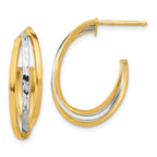 Leslie's 14K W/Wht Rhodium Polished / Diamond-cut J-Hoop Post Earrings
