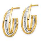 Leslie's 14K W/Wht Rhodium Polished / Diamond-cut J-Hoop Post Earrings - Image 2