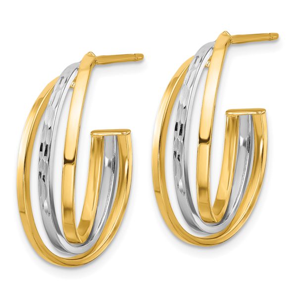 Leslie's 14K W/Wht Rhodium Polished / Diamond-cut J-Hoop Post Earrings - Image 2