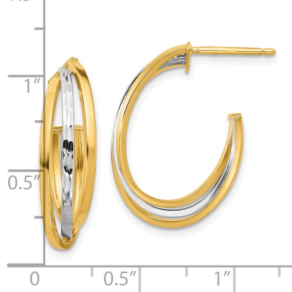 Leslie's 14K W/Wht Rhodium Polished / Diamond-cut J-Hoop Post Earrings - Image 4