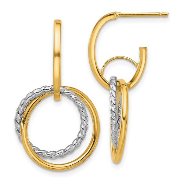 Leslie's 14K w/Rhodium Polished/Twisted Circles J-Hoop Post Earrings