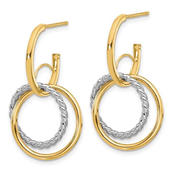 Leslie's 14K w/Rhodium Polished/Twisted Circles J-Hoop Post Earrings - Image 2