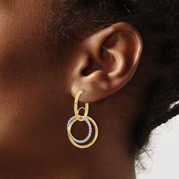 Leslie's 14K w/Rhodium Polished/Twisted Circles J-Hoop Post Earrings - Image 3