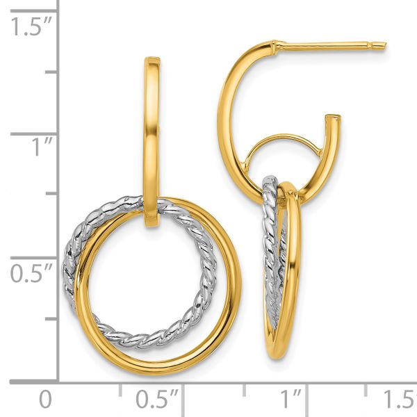 Leslie's 14K w/Rhodium Polished/Twisted Circles J-Hoop Post Earrings - Image 4