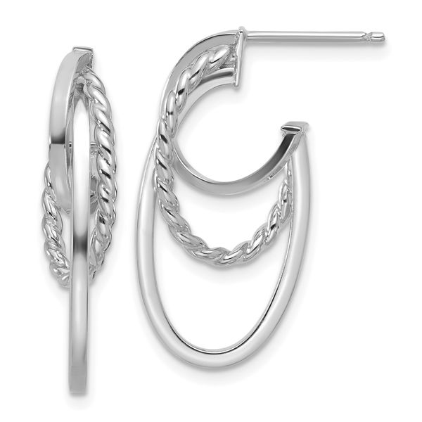 Leslie's 14K w/White RH-plating Polish/ Twisted Oval J-Hoop Earrings