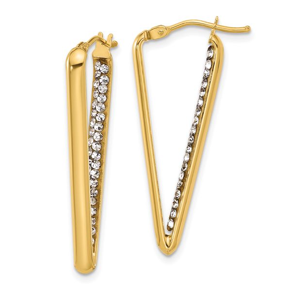 Leslie's 14K Polished with Crystal Triangle Hoop Earrings