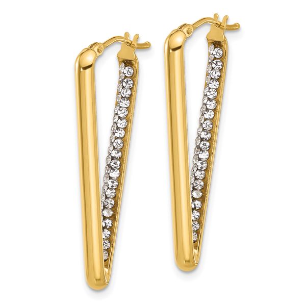 Leslie's 14K Polished with Crystal Triangle Hoop Earrings - Image 2