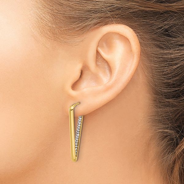 Leslie's 14K Polished with Crystal Triangle Hoop Earrings - Image 3