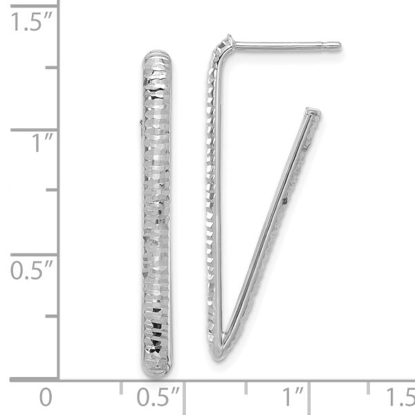 Leslie's 14K w/Wht RH-plat Polished/Dia-cut Triangle J-Hoop Earrings