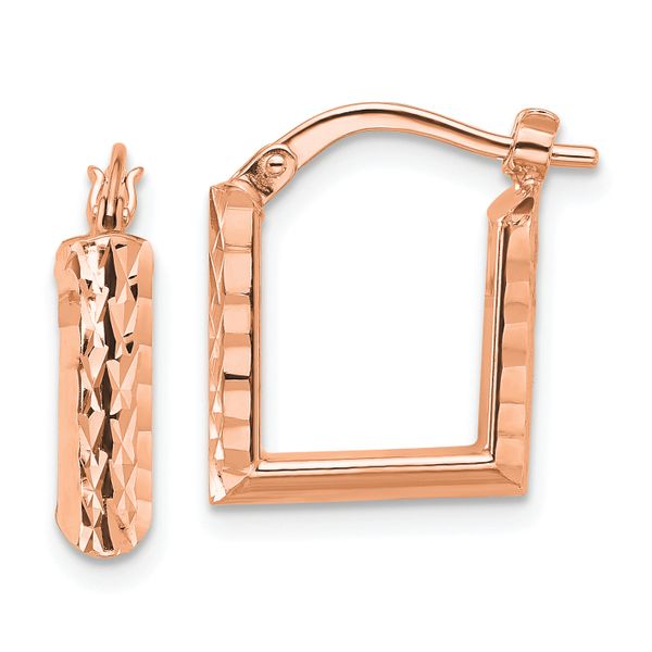 Leslie's 14K w/Rose RH-plat Polished/Dia-cut Square Hoop Earrings