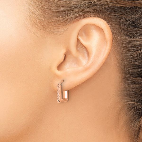 Leslie's 14K w/Rose RH-plat Polished/Dia-cut Square Hoop Earrings - Image 3