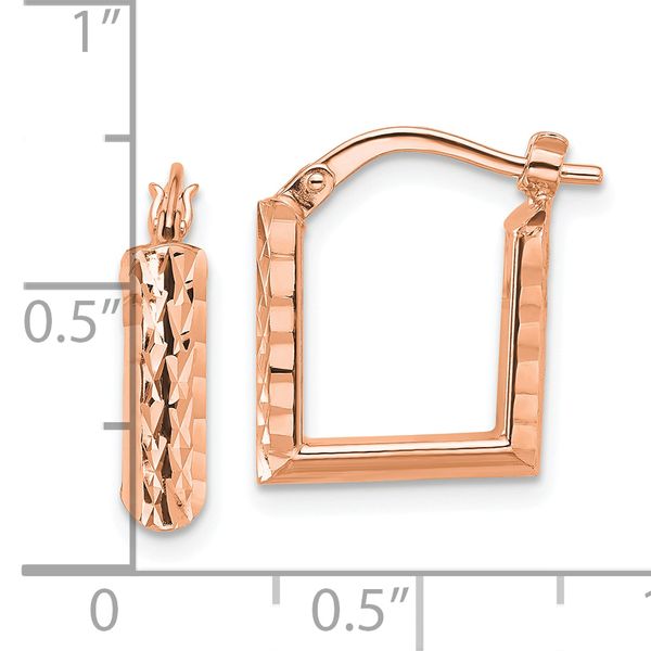 Leslie's 14K w/Rose RH-plat Polished/Dia-cut Square Hoop Earrings - Image 4