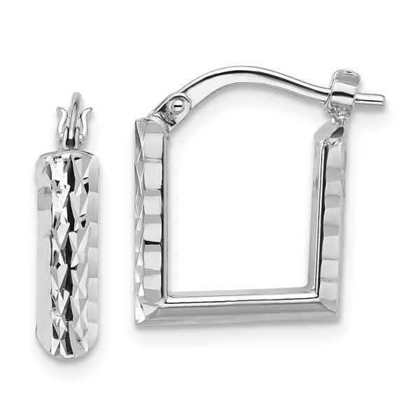 Leslie's 14K w/White RH-plat Polished/Dia-cut Square Hoop Earrings
