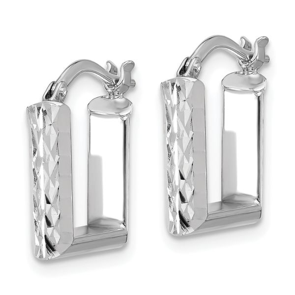 Leslie's 14K w/White RH-plat Polished/Dia-cut Square Hoop Earrings - Image 2
