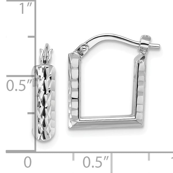 Leslie's 14K w/White RH-plat Polished/Dia-cut Square Hoop Earrings - Image 4
