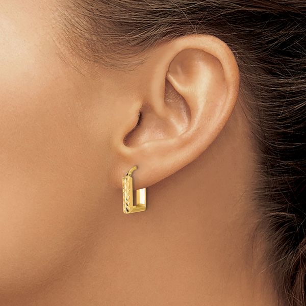 Leslie's 14K Polished and Diamond-cut Square Hoop Earrings - Image 3