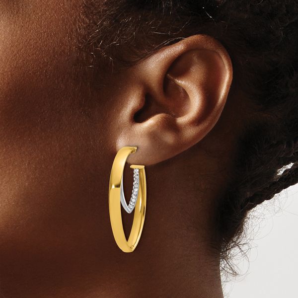Leslie's 14K w/White Rhodium Polished w/Crystal Oval Drop Post Earrings - Image 3