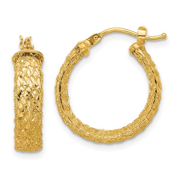 Leslie's 14K Polished/Textured/Diamond-cut Hoop Earrings