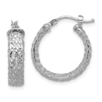 Leslie's 14K w/Wht RH-plating Polish/Texture/Dia-cut Hoop Earrings