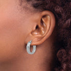 Leslie's 14K w/Wht RH-plating Polish/Texture/Dia-cut Hoop Earrings - Image 3