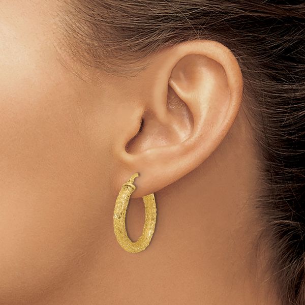 Leslie's 14K Polished and Textured Hoop Earrings - Image 3