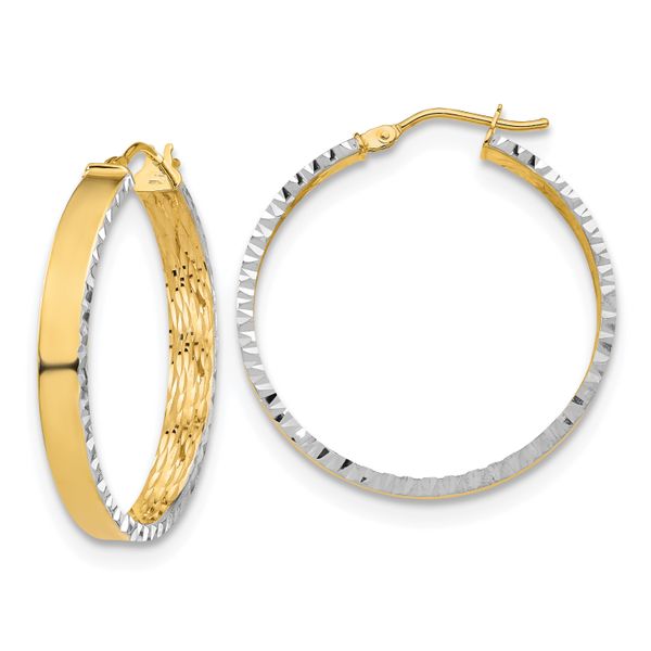 Leslie's 14K W/White Rhodium Polished and Diamond-cut Hoop Earrings