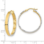 Leslie's 14K W/White Rhodium Polished and Diamond-cut Hoop Earrings - Image 2