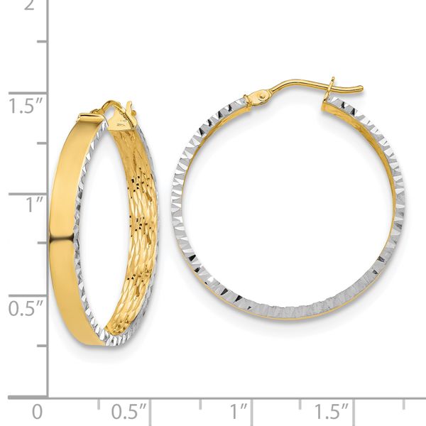 Leslie's 14K W/White Rhodium Polished and Diamond-cut Hoop Earrings - Image 2