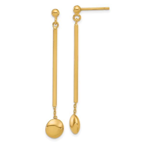Leslie's 14K Polished Bar with Bead Dangle Post Earrings