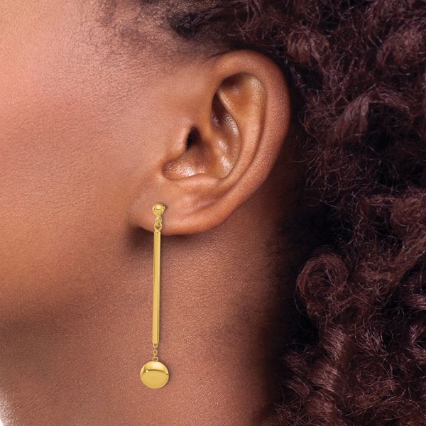 Leslie's 14K Polished Bar with Bead Dangle Post Earrings - Image 3