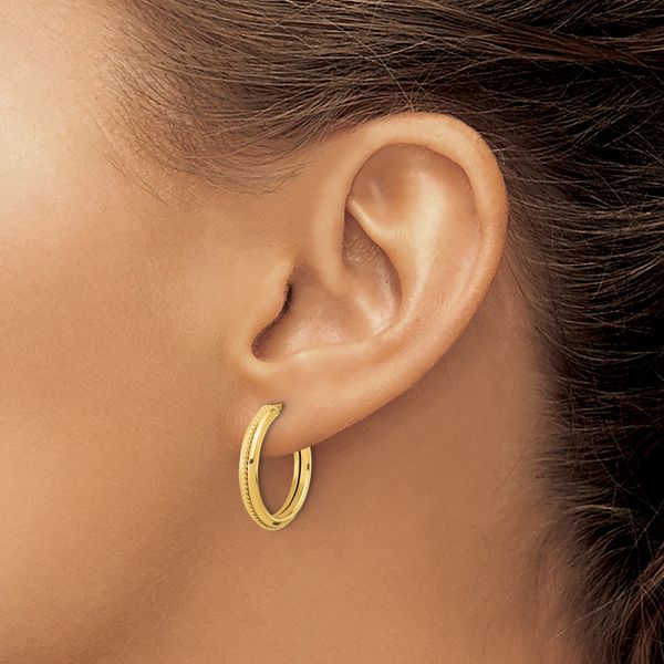 Leslie's 14K Polished and Textured Round J-Hoop Earrings - Image 3