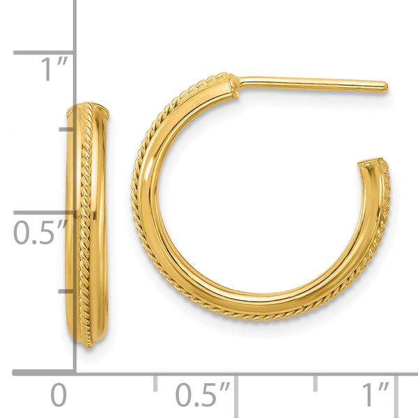 Leslie's 14K Polished and Textured Round J-Hoop Earrings - Image 4