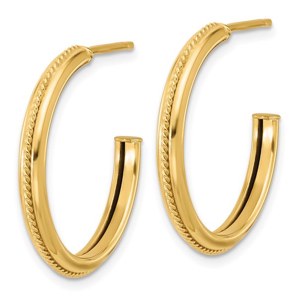 Leslie's 14K Polished and Textured Round J-Hoop Earrings - Image 2