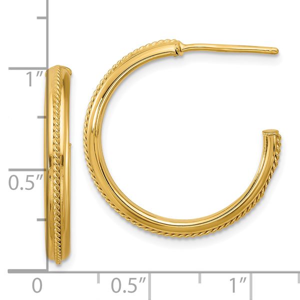 Leslie's 14K Polished and Textured Round J-Hoop Earrings - Image 4