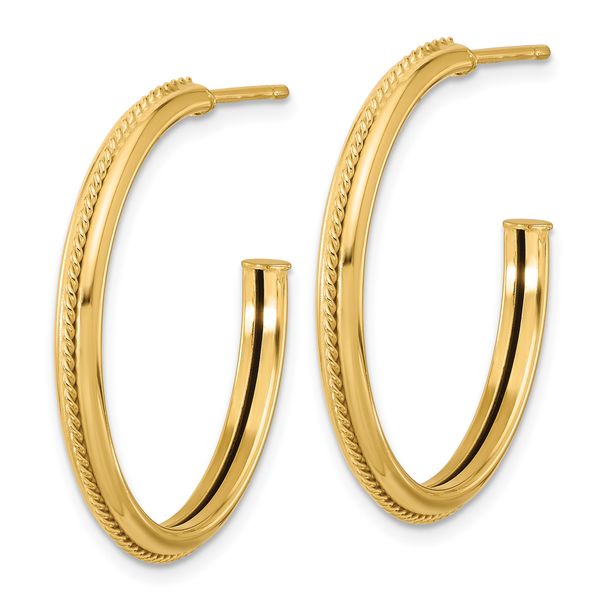 Leslie's 14K Polished and Textured Round J-Hoop Earrings - Image 2