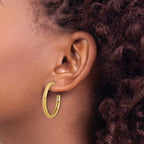 Leslie's 14K Polished and Textured Round J-Hoop Earrings - Image 3