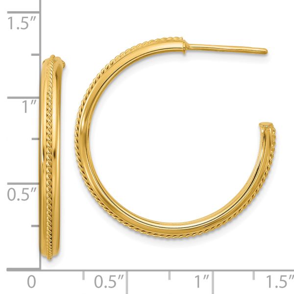 Leslie's 14K Polished and Textured Round J-Hoop Earrings - Image 4