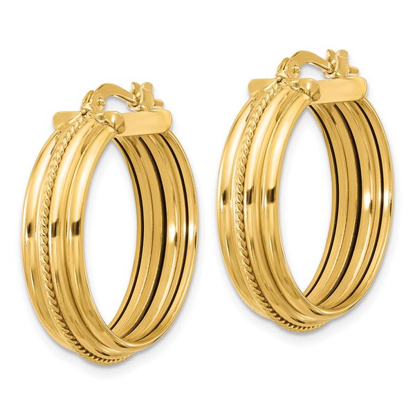 Leslie's 14K Polished and Textured Round Hoop Earrings - Image 2