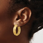 Leslie's 14K Polished and Textured Round Hoop Earrings - Image 3