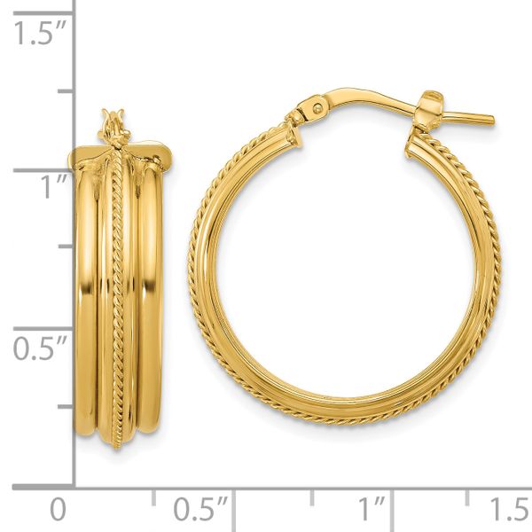 Leslie's 14K Polished and Textured Round Hoop Earrings - Image 4