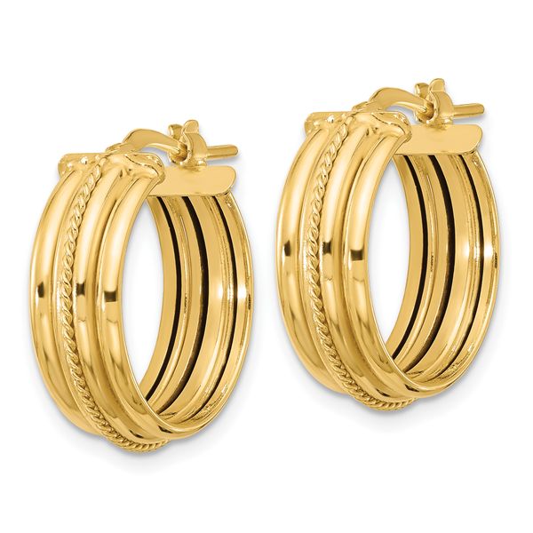 Leslie's 14K Polished and Textured Round Hoop Earrings - Image 2