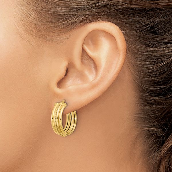 Leslie's 14K Polished and Textured Round Hoop Earrings - Image 3