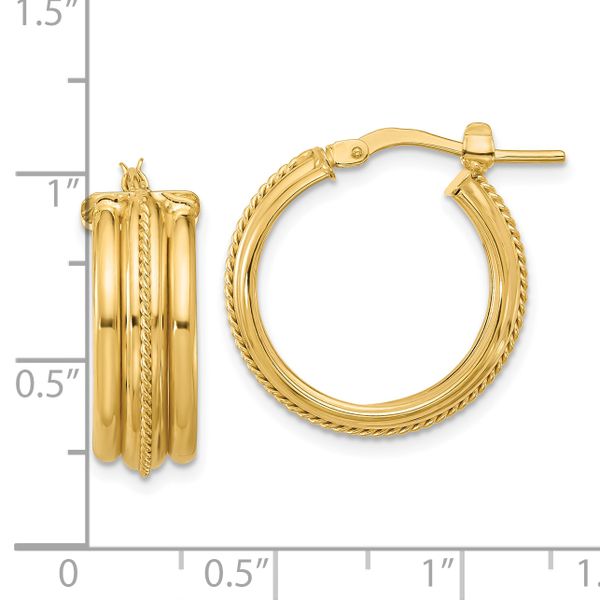 Leslie's 14K Polished and Textured Round Hoop Earrings - Image 4